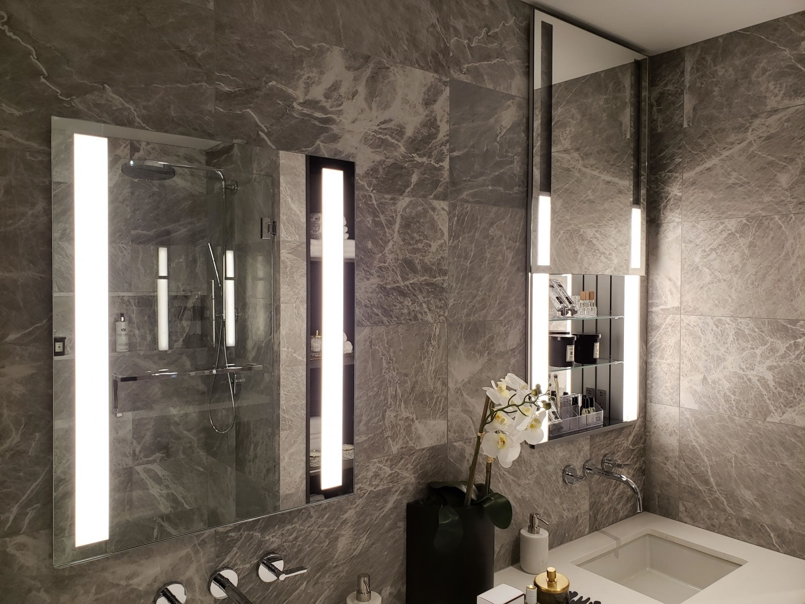 Sidler Sidelight 23" Wide LED Medicine Cabinet opens Vertically