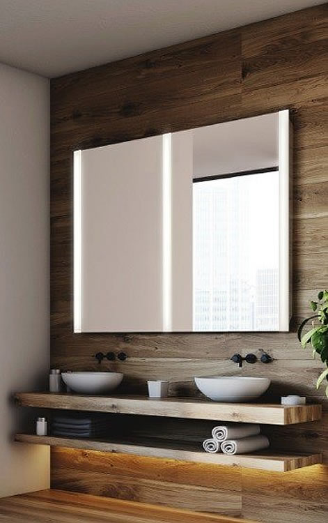 Ganged Modello Medicine Cabinets, with Vertical Light added between and at the sides.