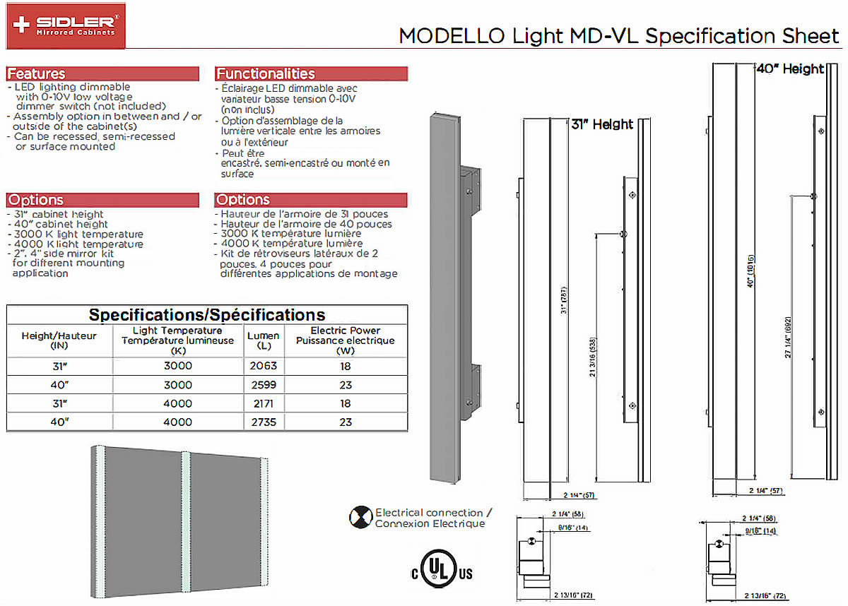 Modello Vertical Lighting Units Specifications