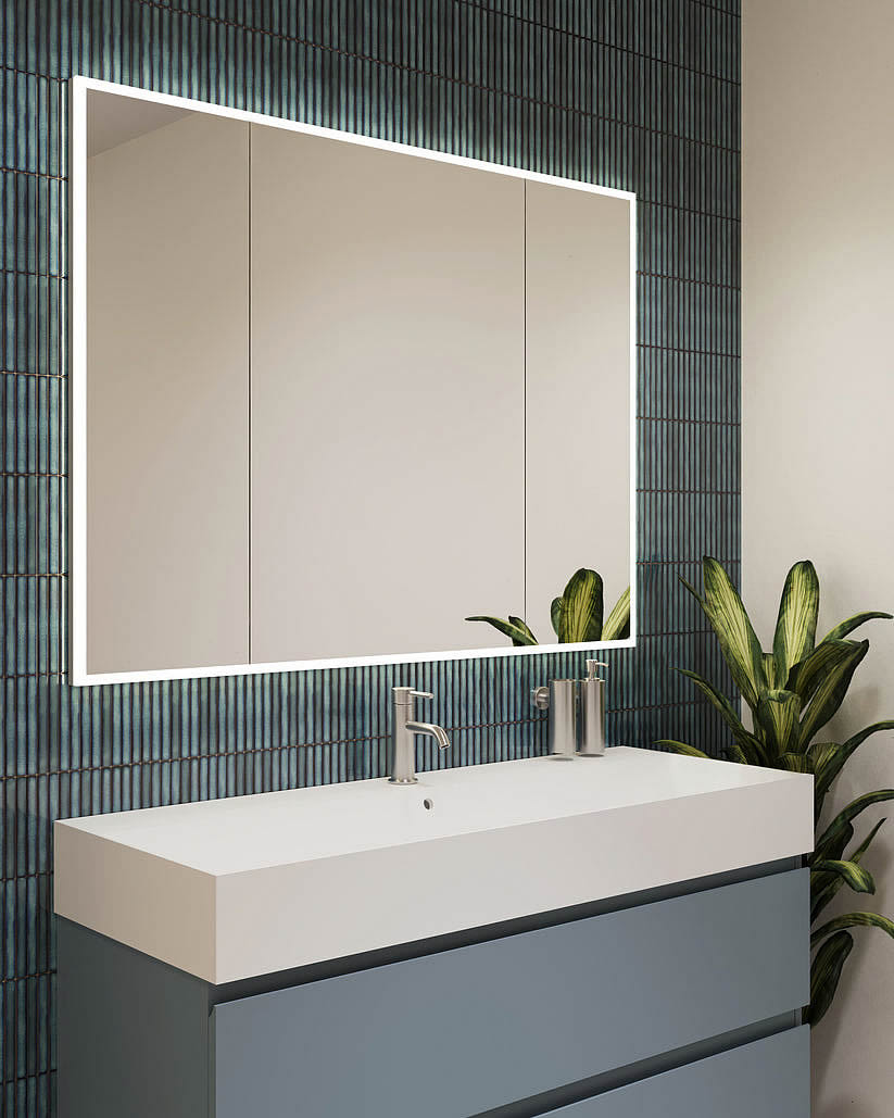 Cirrus 3-door medicine cabinet by Sidler.  Available in 2 and 1 door models in narrower widths.