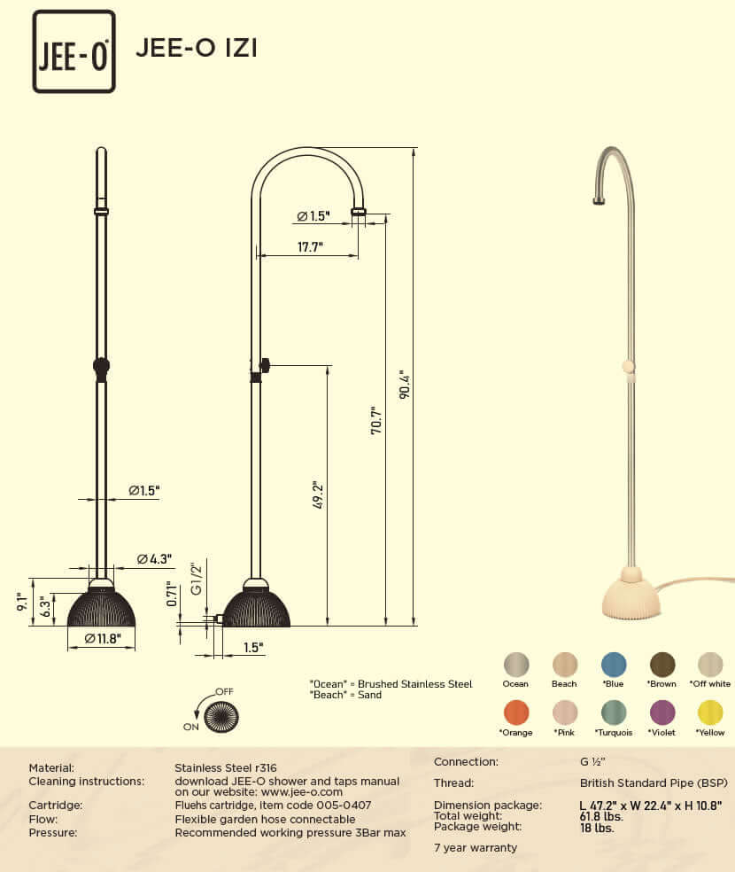 IZI Outdoor Shower - Stainless Steel by JEE-O - 10 Colors