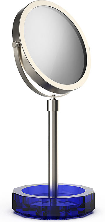 KRISTALL Series 5x/1x Cosmetic Mirror Satin Nickel/Capri Blue
