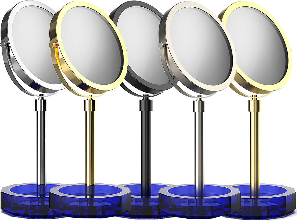 Capri Blue KRISTALL by Decor Walther - Left to right:  Polished Chrome, 24k Gold, Matte Black, Satin Nickel, Matte 24k Gold