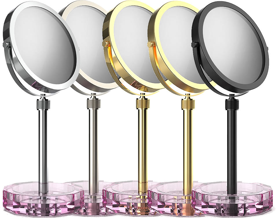 Pink KRISTALL by Decor Walther - Left to right:  Polished Chrome, Satin Nickel, Matte 24k Gold, Polished 24k Gold, Matte Black